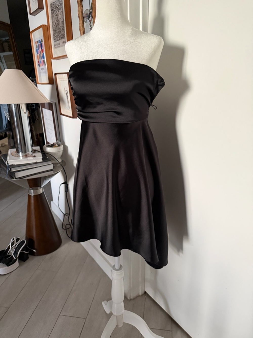 Zara Black Strapless Asymmetrical Satin Dress